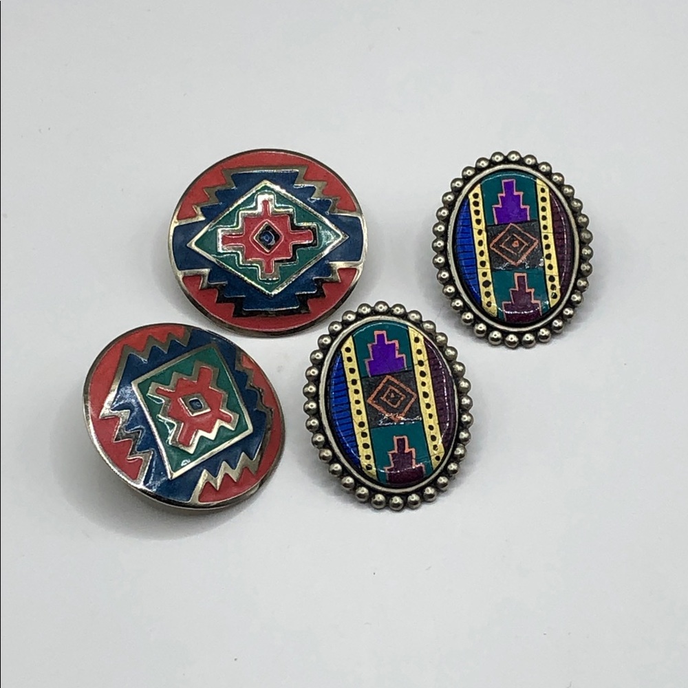 Vintage Southwestern Statement Style Earrings Bundle Lot 2 Boho Round Oval Light